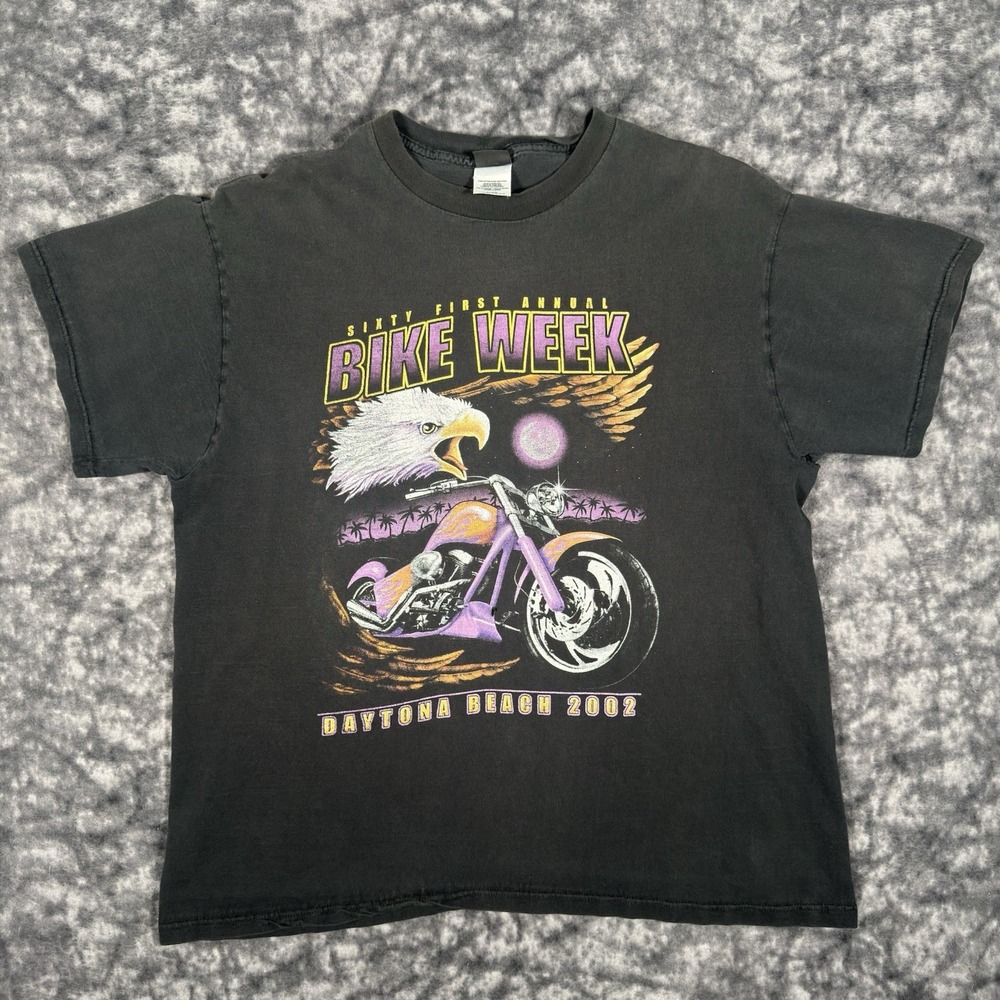 Vintage 2002 Daytona Beach Bike Week TShirt Mens XL Eagle Flames Sherry's Best